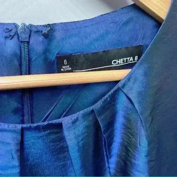 Chetta B Women’s 6 Dress Blue Taffeta Flare Bottom Sheath Fully Lined - Picture 2 of 12